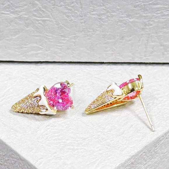 Ice Cream Crystal Earring, Fashion Stud Earring, Heart Jewelry, Birthday Gift - Picture 6 of 8